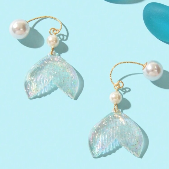 Mermaid Tail Pear Drop Dangles - Picture 2 of 2